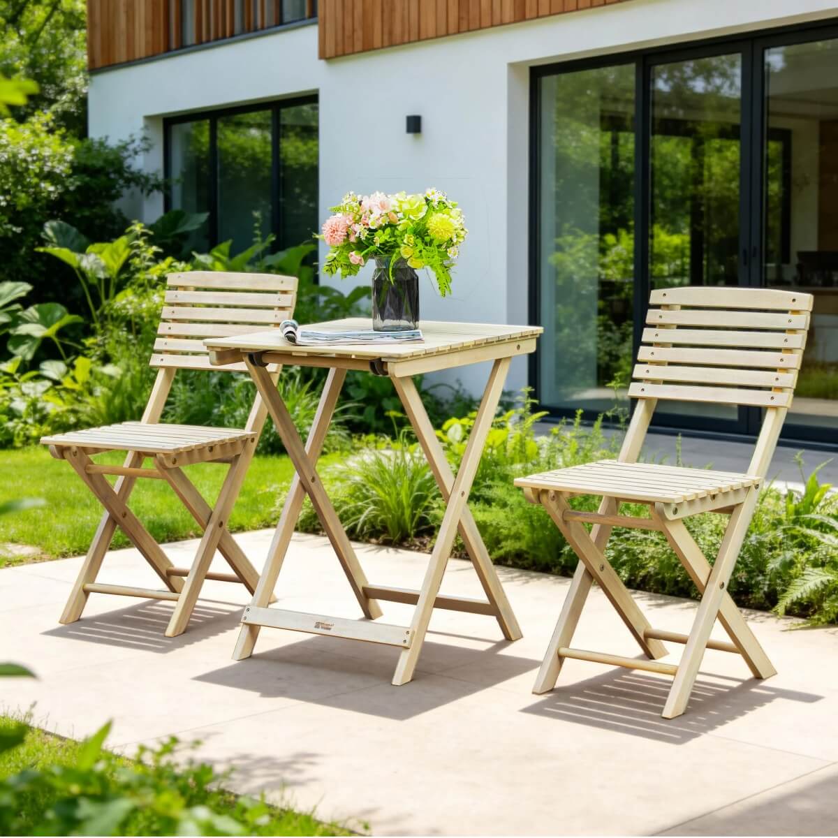 Wooden Outdoor Dining Set – Rectangular Table with Chairs for Garden, Patio or Balcony - Direct Wicker