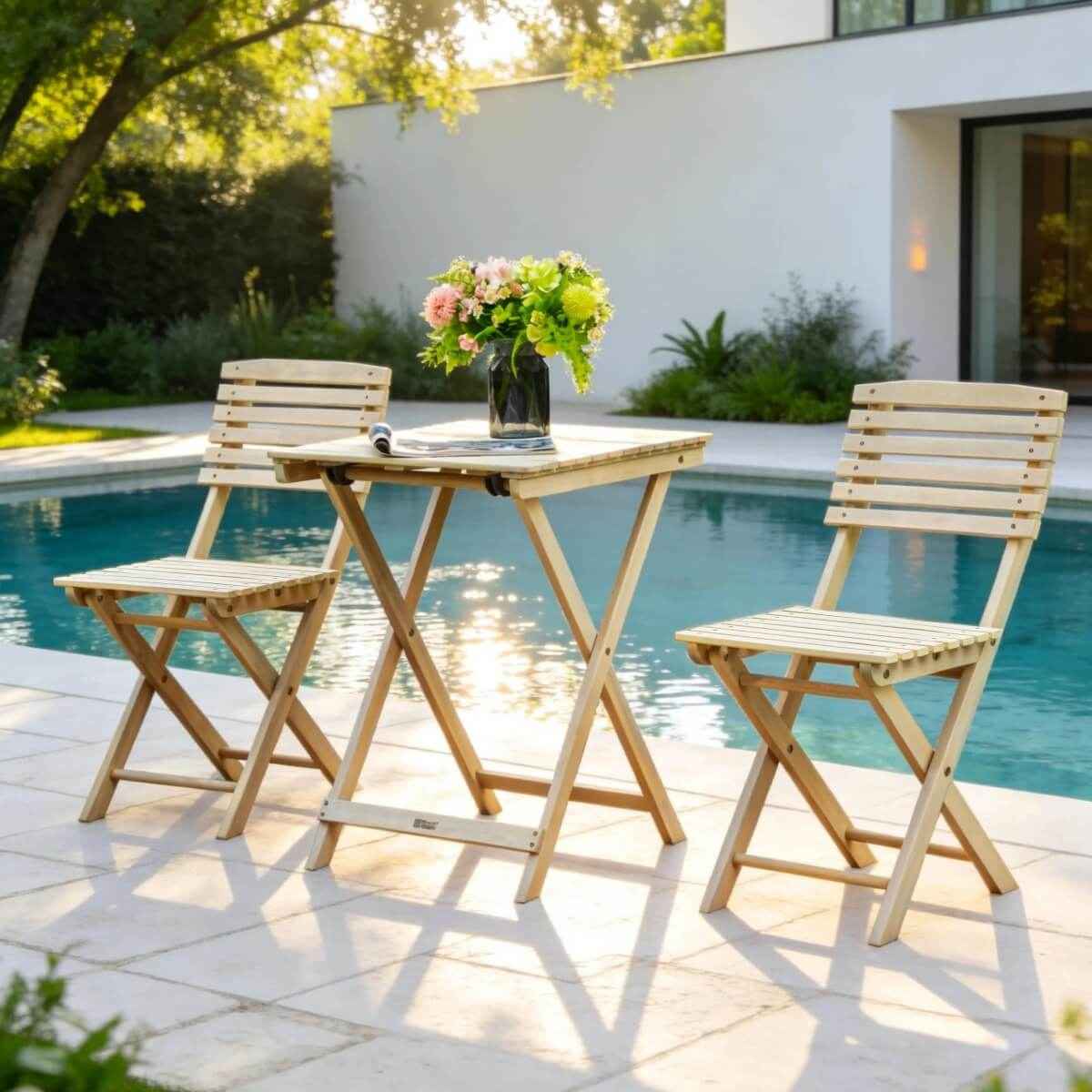 Wooden Outdoor Dining Set - Rectangular Table with Chairs for Garden, Patio or Balcony