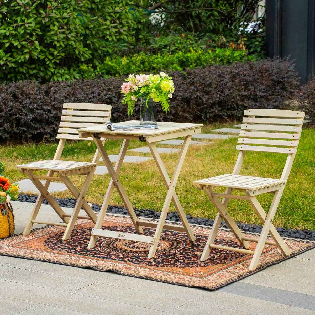 Wooden Outdoor Dining Set - Rectangular Table with Chairs for Garden, Patio or Balcony