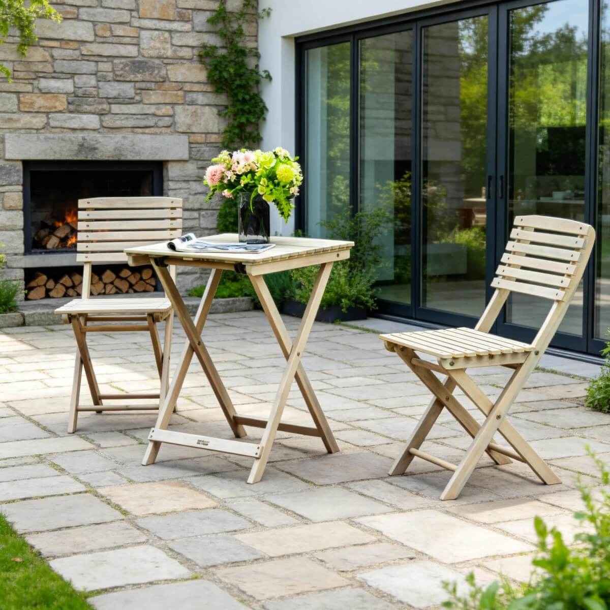 Wooden Outdoor Dining Set - Rectangular Table with Chairs for Garden, Patio or Balcony