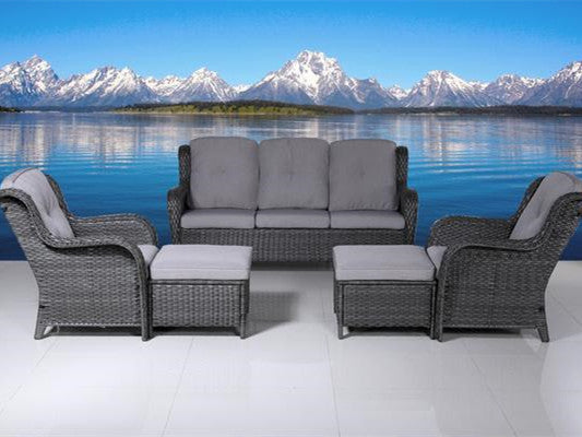 Gray 5-Piece Wicker Patio Conversation Seating Set with Gray Cushions